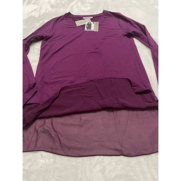 Reaction Kenneth Cole Chiffon Bottom V-Neck Tunic Small Dark Purple Top Shirt LS - Picture 5 of 8